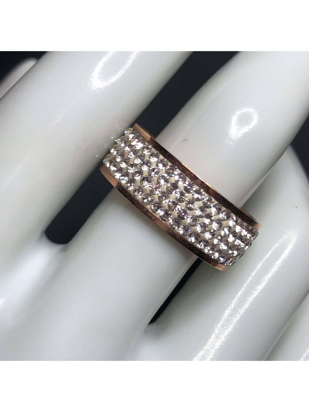 3652 Milor Rose Goldtone stainless steel CZ inlay band Ring Sz  8.5